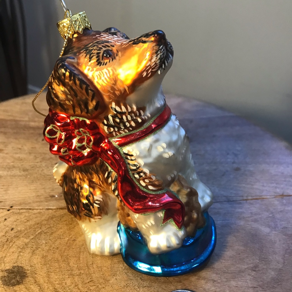 Puppy Christmas ornament Mouth Blown Hand Painted